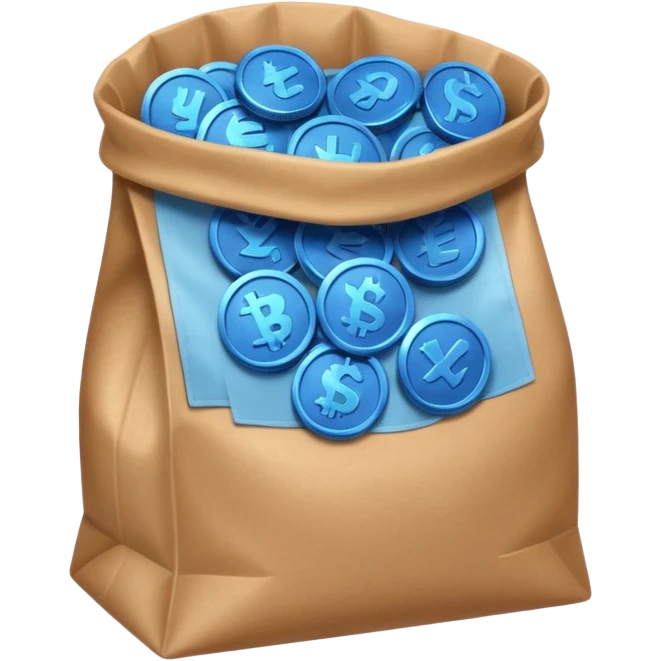 blue coins inside a brown bag  emoji
