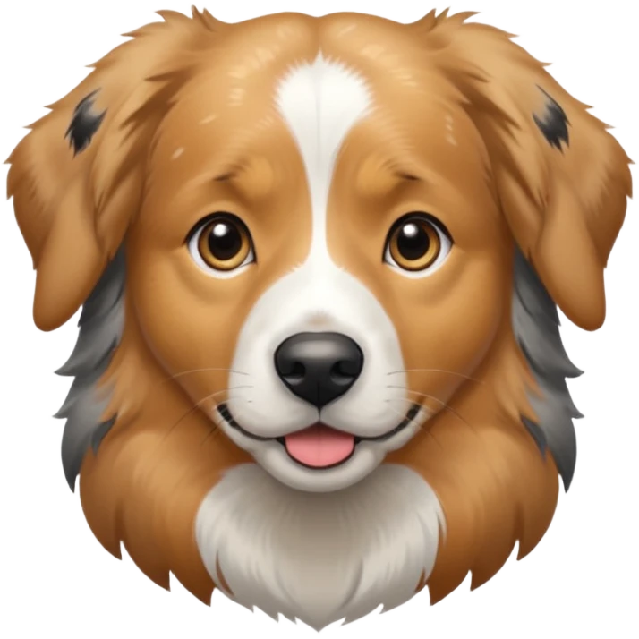 Australian Shepherd golden retriever tan eyebrows  black and speckled grey fur on chest.  emoji