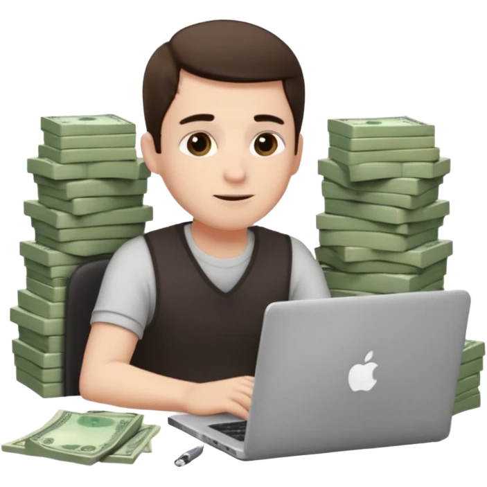 aktien experte er sitz am laptop und verdient durchs traden geld

geld sollte um ihn herum sein emoji