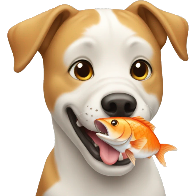 Dog eating a fish emoji