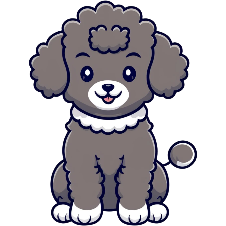 cute black french poodle with classic poodle pompoms emoji