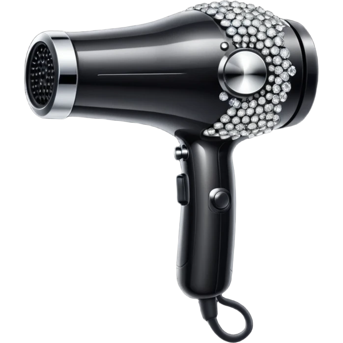black blow dryer covered in diamonds emoji