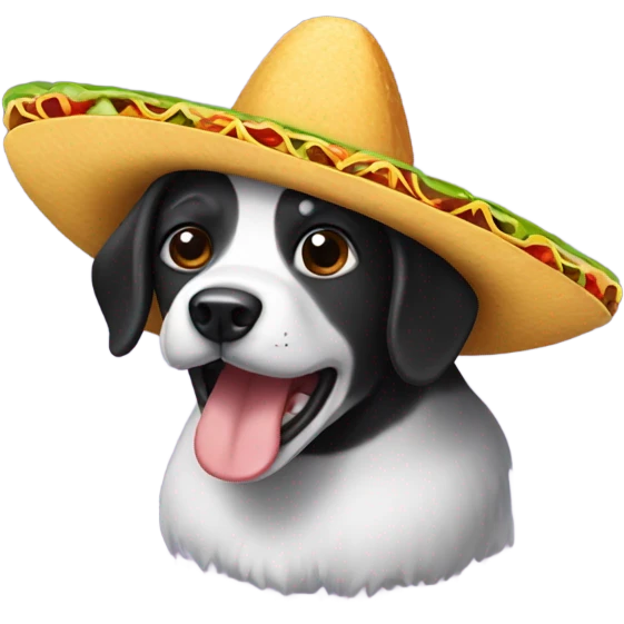 Black and white dog wearing a taco hat emoji
