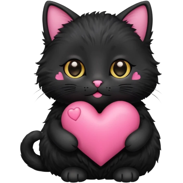 sweet black kitty with a pink heart emoji
