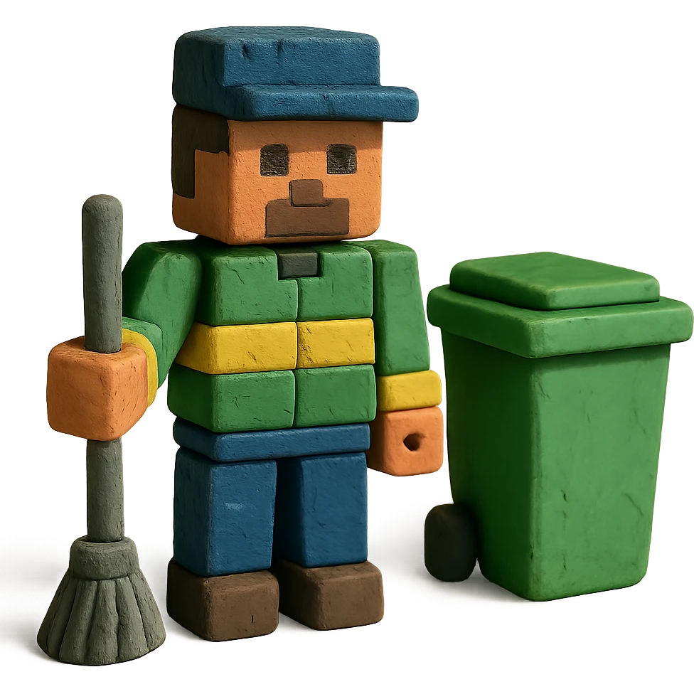 garbage man with Minecraft-inspired outfit emoji