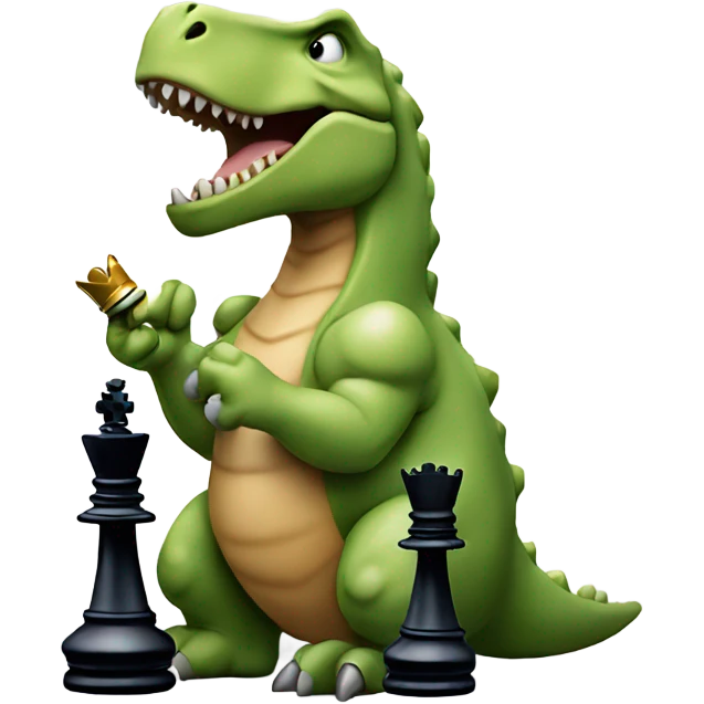 dinosaur holds a queen chess piece in its paw emoji