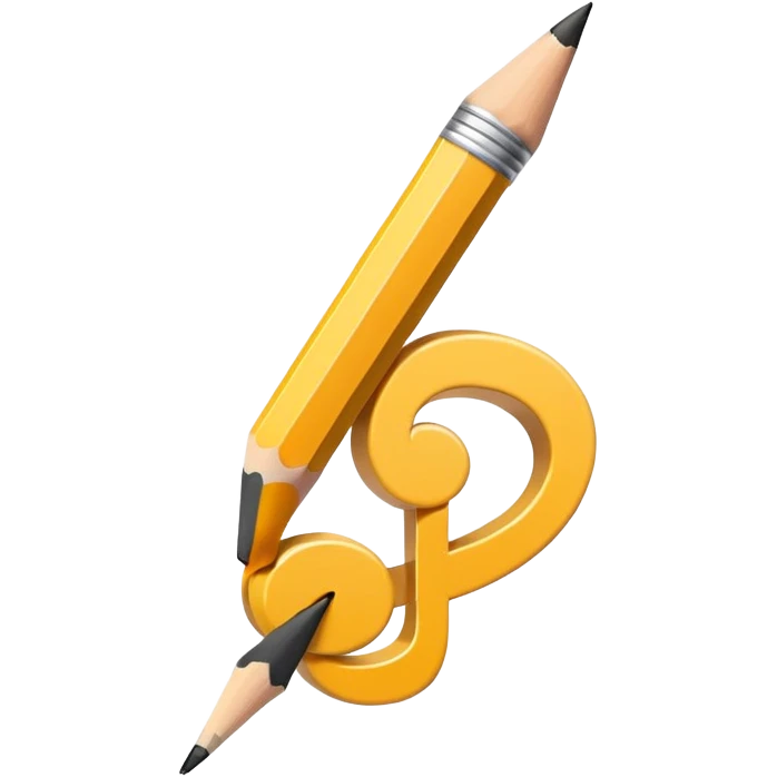 Minimalistic flat vector icon, iOS style, thin black contour on white background. Musical note with a pencil crossing it. Clean, no text, no shadows emoji