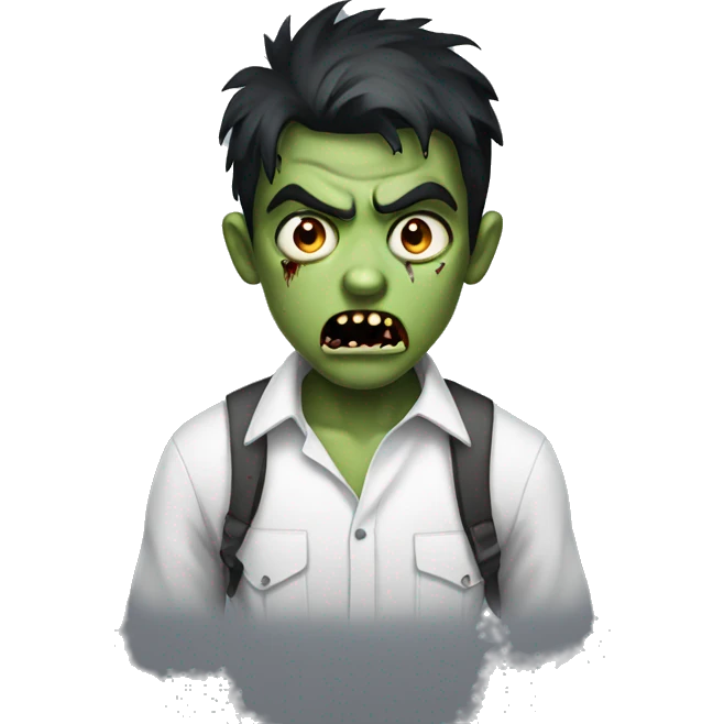 scared boy zombie with dark hair and white shirt emoji