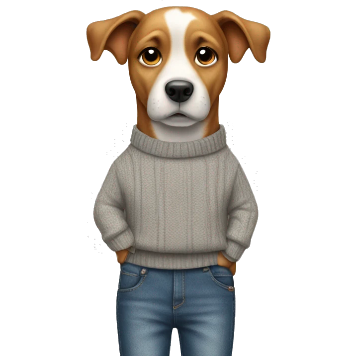 dog wearing jumper and jeans with hands in pockets standing  emoji