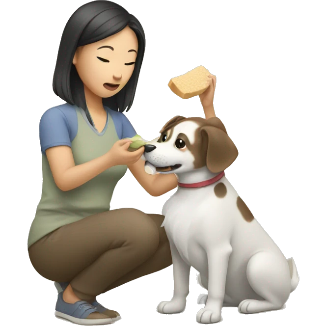 Asian woman feeding dog emoji