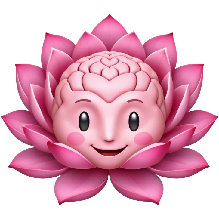brain with happy face and lotus flower, representing mental harmony emoji