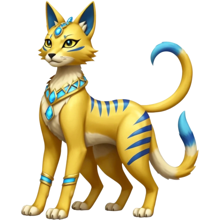 Modern anthropomorphic furry futuristic shiny colorful Bastet-Lombax-Zeraora-Renamon-fusion (full body) emoji