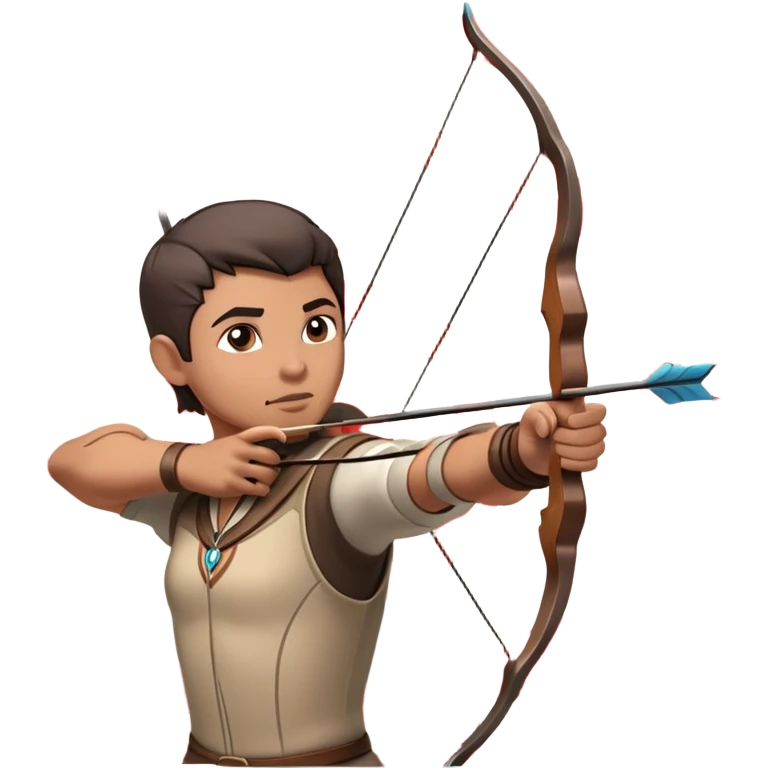 An archer drawing a bow and aiming an arrow at a target, with perfect focus and precision. The target is visible in the background, featuring concentric rings. The scene captures the concentration and skill involved in archery, emphasizing the elegance and accuracy of the sport. emoji