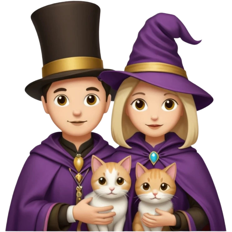 magician couple and their pet cat emoji