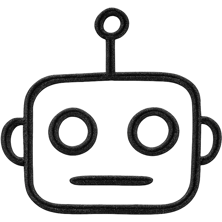 simple monochrome robot head icon, black outline, no color or shading emoji