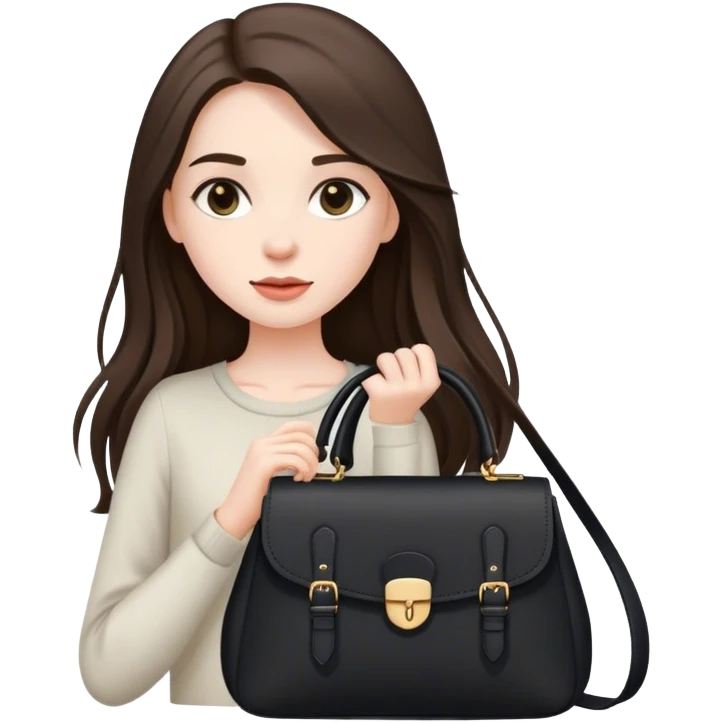  beautiful pale brunette girl with long hair with black shoulder bag emoji