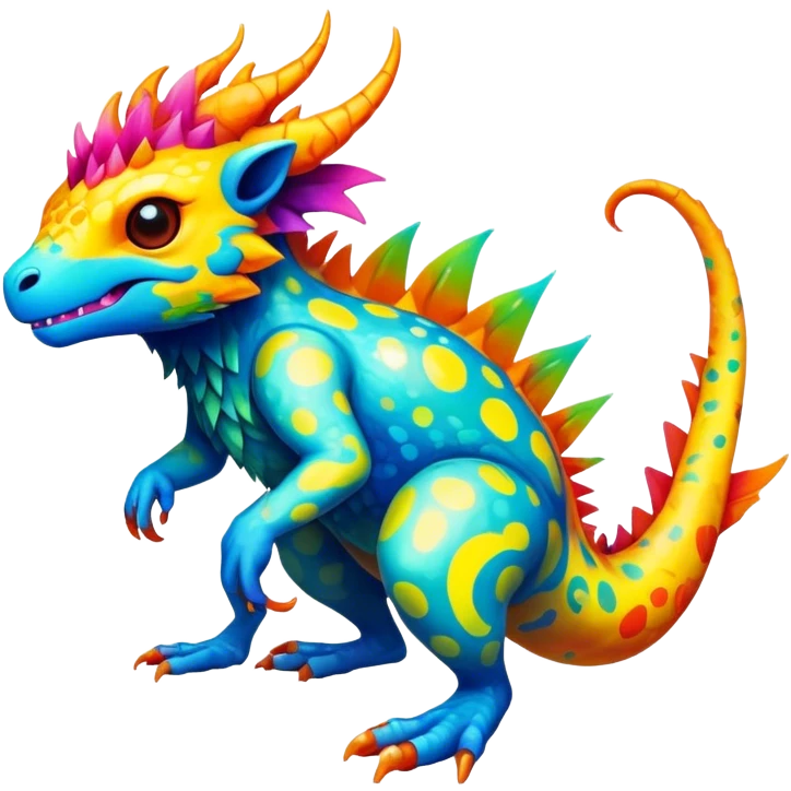 a vibrant colorful edgy vernid-fionbri-creature with splash patterns full body emoji