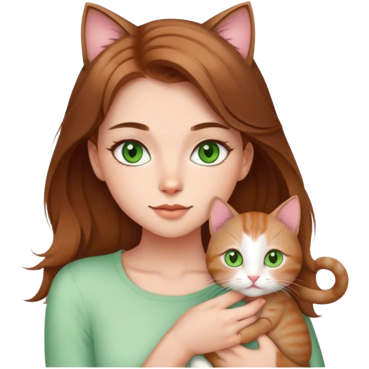 beauty girl medium light brown hair green eyes and a cute kitty emoji