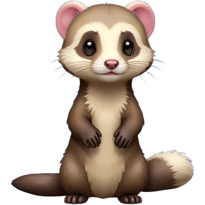 cinematic-[ferret]-realistic-full- long elongated body-standing-emoji,-tiny-paws-tucked-close,-head-tilted-dramatically,-sleek-[sable]-fur,-simplified-yet-realistic-focused-features,-highly-detailed,-glowing-with-an-almost-sarcastic-glow emoji