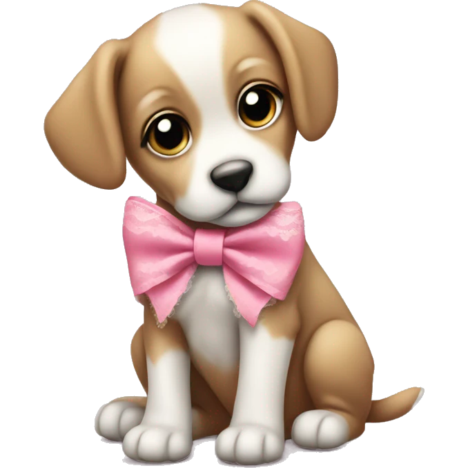 Puppy with Cute pink bow with lace border  emoji