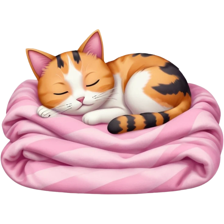 Calico Cat Sleeping Under A Pink Pastel Blanket  emoji