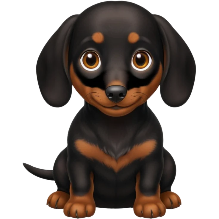 Black miniature Daschund sitting looking happy emoji