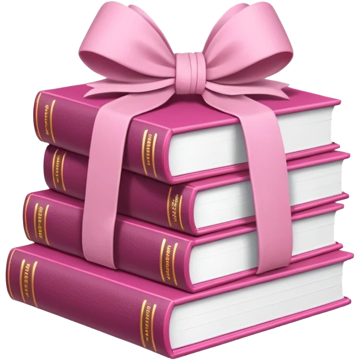 Pink Books stacked up and tied together by a white bow emoji
