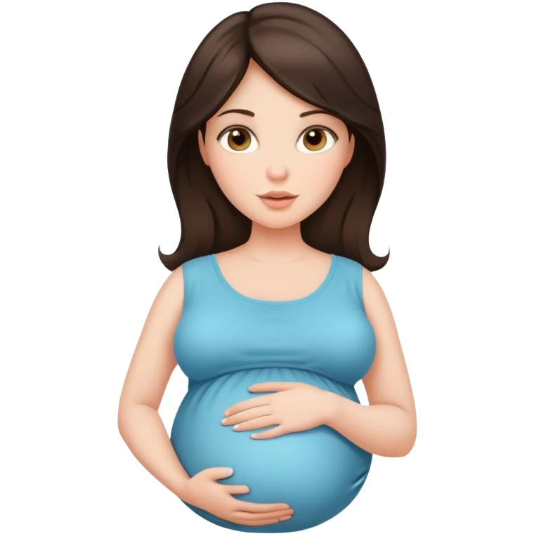 Beautiful brunette pregnant woman with baby bump emoji