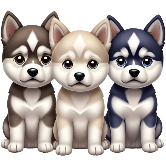 very sad three puppies 
huskies look pitifully emoji