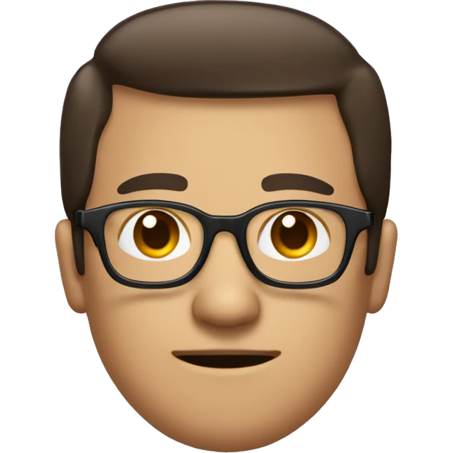 emoji with a rectangular glasses and a large square nose, dark brown hair with two symmetrical semicircles on both sides that pull back his forehead emoji