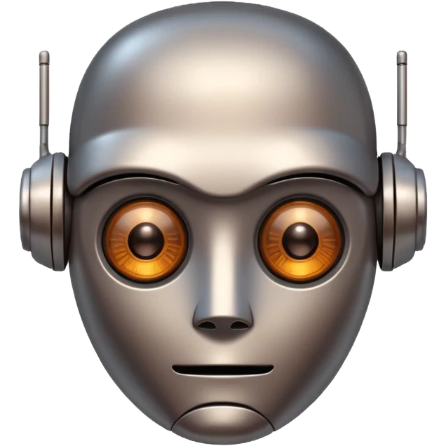 Emotional robot with brown eyes who is stiff emoji