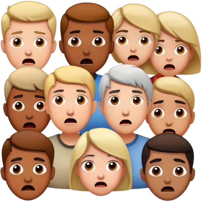 Group of confused people with shocked expressions looking at each other emoji