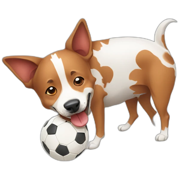 Red heeler holding a deflated soccer ball in its mouth emoji