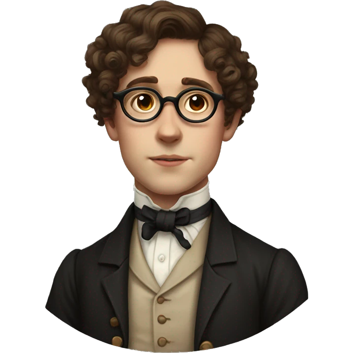 young victorian Man with round glasses, short brown curly hair emoji