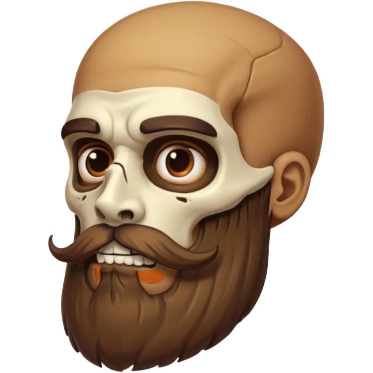 Weird skull with brown mustache beard  side view emoji