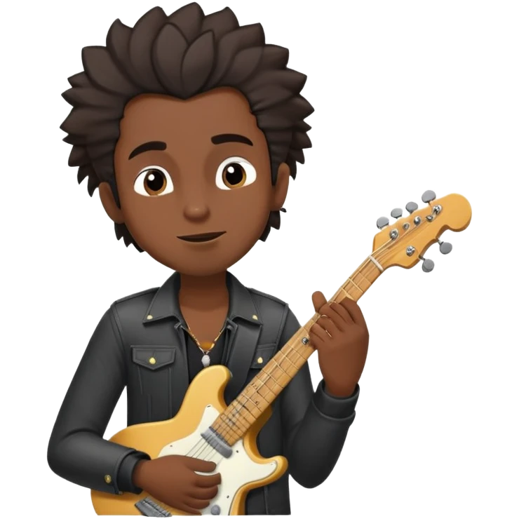 Musician's face and torso, confident smirk, half-closed eyes looking up, eyebrows showing confidence, rockstar hairstyle, no guitar, expression shows he's thinking about future success emoji