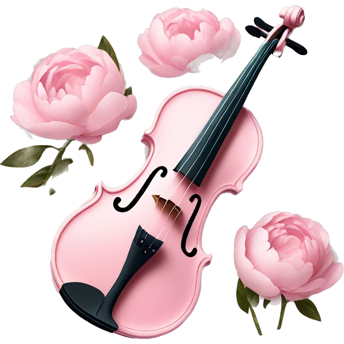 soft pastel pink violin with peonies and glitter emoji