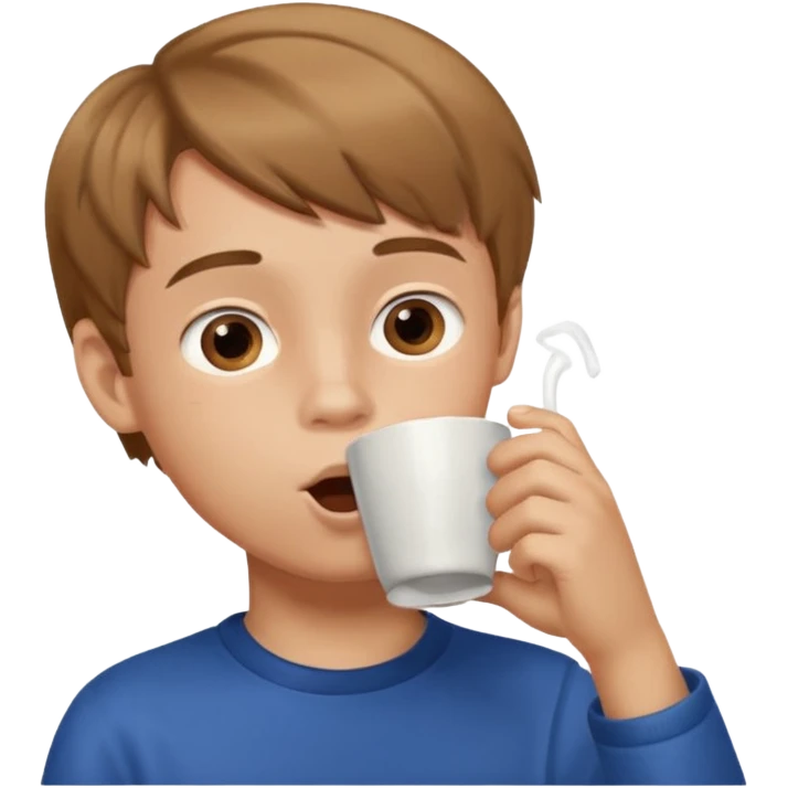 a boy drinking , the cup is touching his mouth, emoji