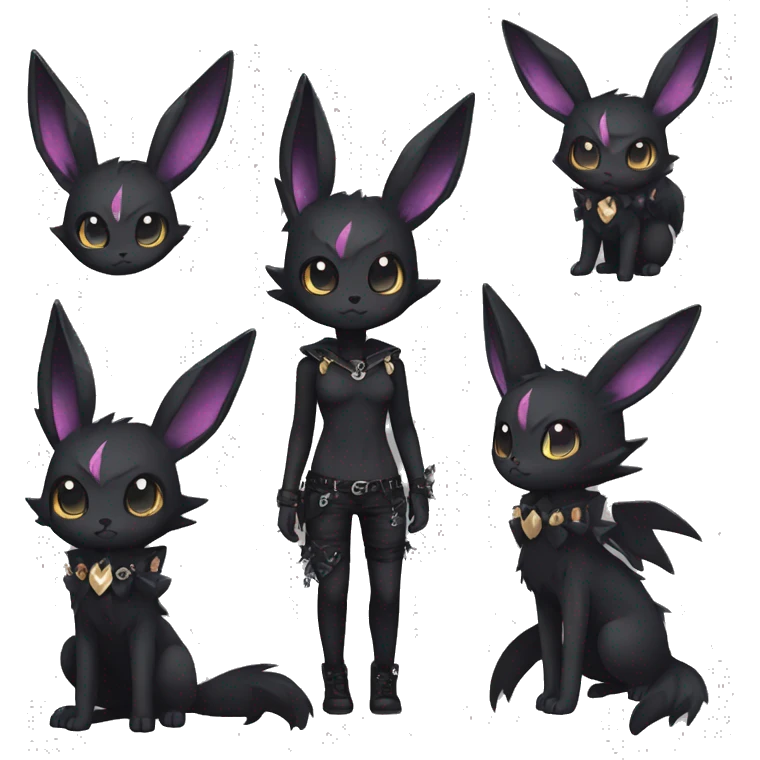 Dark Black Punk Kawaii Eeveelution-Cute-Pokémon-fusion with a cute edgy collar full body emoji