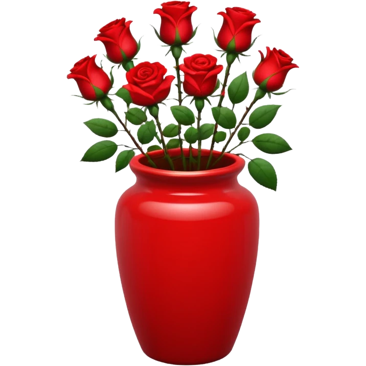 Scarlet red ceramic pot, tall and cylindrical, with red roses. emoji
