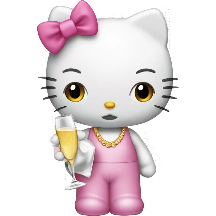 Hello kitty holding a glass of champagne  emoji