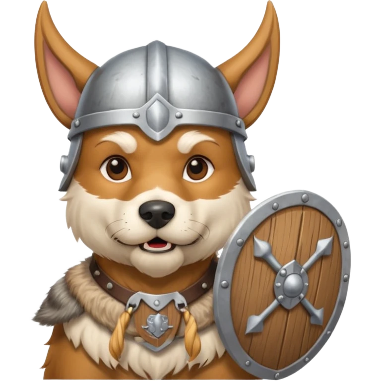 Viking Dog with silver helmet and wooden shield emoji