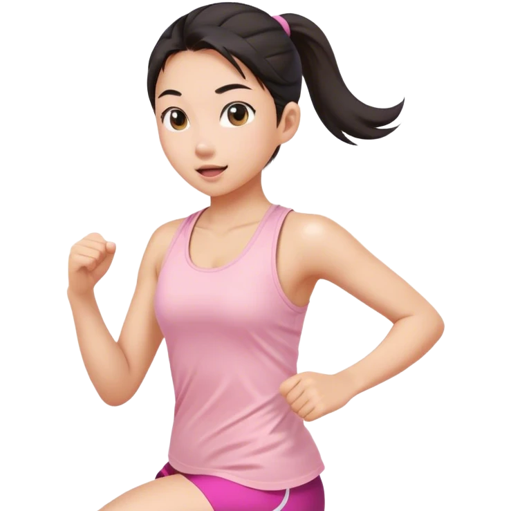 asian girl ponytail light pink tank top running emoji