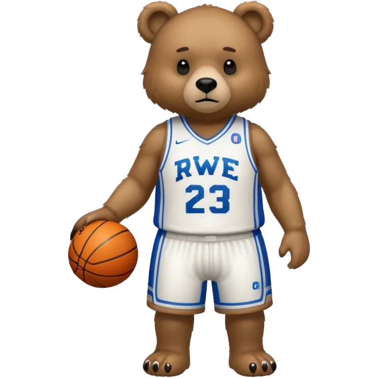 Bear with full body and wearing basketball jersey that says RWE emoji