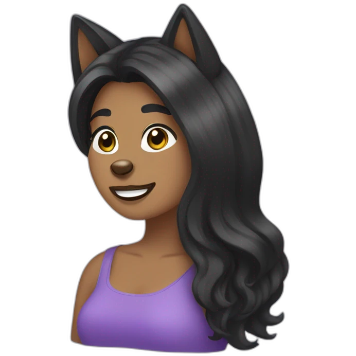 Husky con su dueña cabello negro  emoji