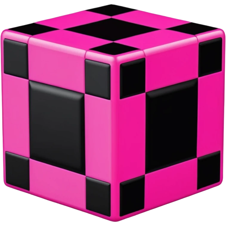 3D render of Missing Texture Cube, digital glitch art aesthetic, data corruption visual, checkerboard pattern of hot pink and black, pixelated distortion, emoji style, isolated on white background --v 6.0. emoji