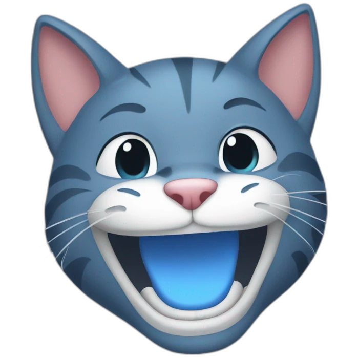 A picture of a laughing blue cat emoji