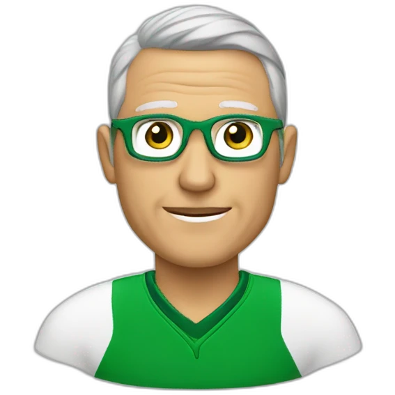 Entrenador de futbol, 35 años, blanco, ojos verdes, con lentes emoji