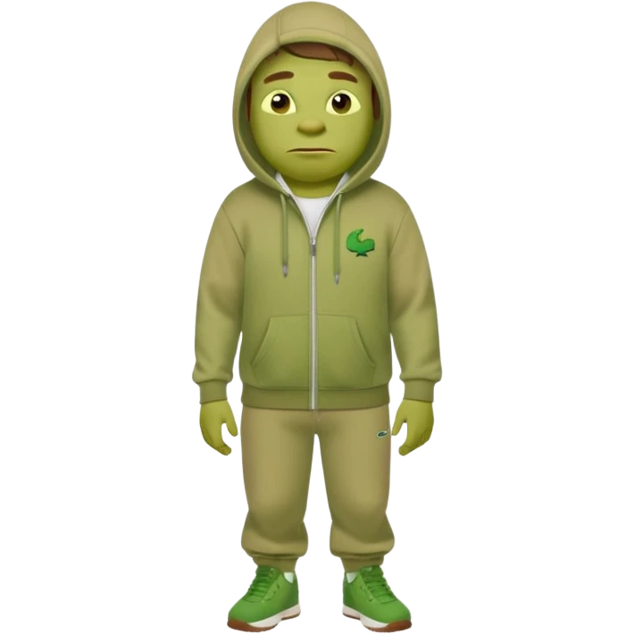 Shrek en tn avec une cagoule un jogging Lacoste avec un pull CP company emoji