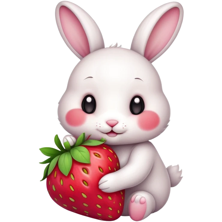 coelhinho fofinho de bochechas rosadas abraçando um morango emoji